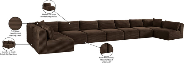 Meridian Furniture Shaggy Nine Piece Modular Sectional in Brown Corduroy Performance Fabric for Living Room 641Brown-Sec9A