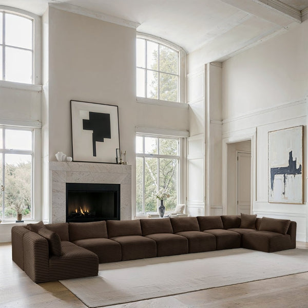 Meridian Furniture Shaggy Nine Piece Modular Sectional in Brown Corduroy Performance Fabric for Living Room 641Brown-Sec9A