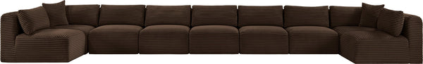 Meridian Furniture Shaggy Nine Piece Modular Sectional in Brown Corduroy Performance Fabric for Living Room 641Brown-Sec9A