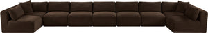 Meridian Furniture Shaggy Nine Piece Modular Sectional in Brown Corduroy Performance Fabric for Living Room 641Brown-Sec9A