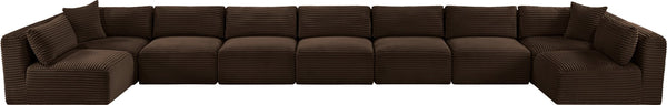 Meridian Furniture Shaggy Nine Piece Modular Sectional in Brown Corduroy Performance Fabric for Living Room 641Brown-Sec9A