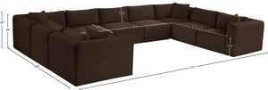 Meridian Furniture Shaggy Nine Piece Modular Sectional Brown Corduroy Performance Fabric Great Room 641Brown-Sec9B