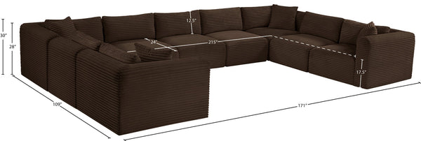 Meridian Furniture Shaggy Nine Piece Modular Sectional Brown Corduroy Performance Fabric Great Room 641Brown-Sec9B