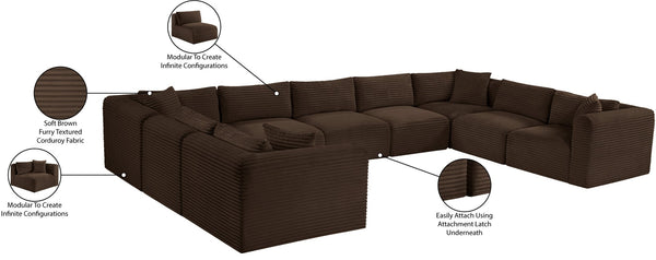 Meridian Furniture Shaggy Nine Piece Modular Sectional Brown Corduroy Performance Fabric Great Room 641Brown-Sec9B