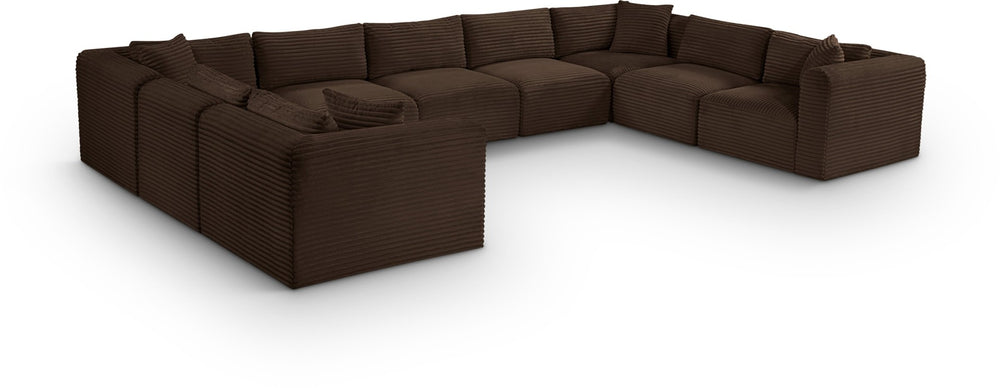 Meridian Furniture Shaggy Nine Piece Modular Sectional Brown Corduroy Performance Fabric Great Room 641Brown-Sec9B