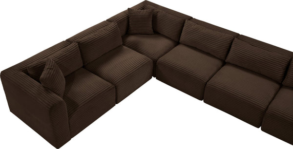 Meridian Furniture Shaggy Nine Piece Modular Sectional Brown Corduroy Performance Fabric Great Room 641Brown-Sec9B