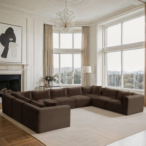 Meridian Furniture Shaggy Nine Piece Modular Sectional Brown Corduroy Performance Fabric Great Room 641Brown-Sec9B