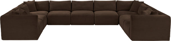 Meridian Furniture Shaggy Nine Piece Modular Sectional Brown Corduroy Performance Fabric Great Room 641Brown-Sec9B