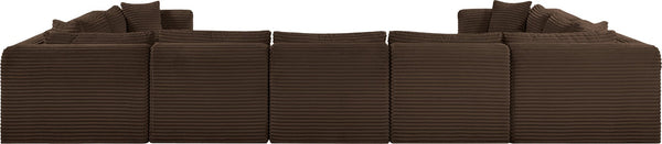 Meridian Furniture Shaggy Nine Piece Modular Sectional Brown Corduroy Performance Fabric Great Room 641Brown-Sec9B