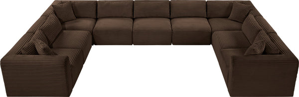 Meridian Furniture Shaggy Nine Piece Modular Sectional Brown Corduroy Performance Fabric Great Room 641Brown-Sec9B