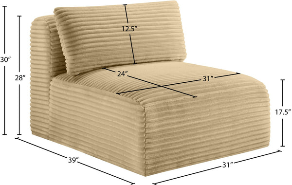 Meridian Furniture Shaggy Corduroy Armless Modular Chair with Plush Foam and Stain Resistant Performance Fabric Camel 641Camel-Armless
