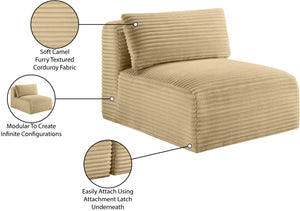 Meridian Furniture Shaggy Corduroy Armless Modular Chair with Plush Foam and Stain Resistant Performance Fabric Camel 641Camel-Armless