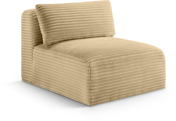 Meridian Furniture Shaggy Corduroy Armless Modular Chair with Plush Foam and Stain Resistant Performance Fabric Camel 641Camel-Armless