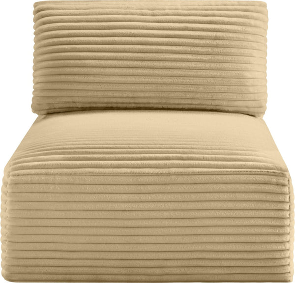 Meridian Furniture Shaggy Corduroy Armless Modular Chair with Plush Foam and Stain Resistant Performance Fabric Camel 641Camel-Armless
