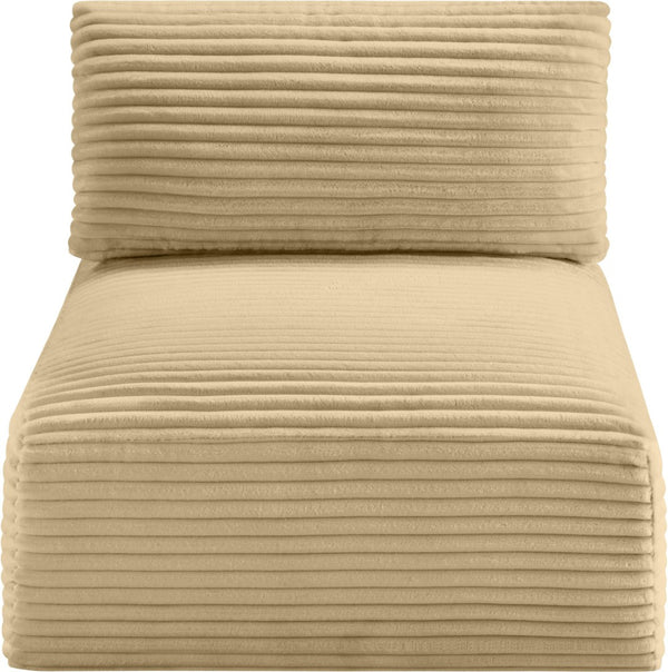 Meridian Furniture Shaggy Corduroy Armless Modular Chair with Plush Foam and Stain Resistant Performance Fabric Camel 641Camel-Armless