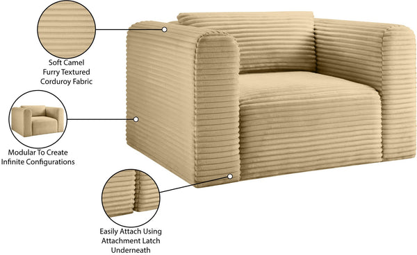 Meridian Furniture Shaggy Corduroy Accent Chair with Plush Foam Seating and Modular Design for Living Room Decor Camel 641Camel-Chair