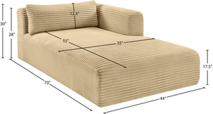 Meridian Furniture Shaggy Corduroy Modular Chaise Lounge Plush Foam Seating for Living Room Sectional Setup Camel 641Camel-Chaise