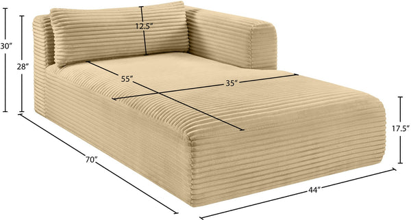 Meridian Furniture Shaggy Corduroy Modular Chaise Lounge Plush Foam Seating for Living Room Sectional Setup Camel 641Camel-Chaise