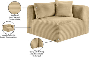 Meridian Furniture Shaggy Corduroy Modular Corner Chair with Plush Foam and Stain Resistant Performance Fabric Camel 641Camel-Corner