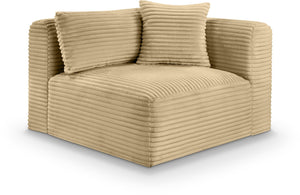Meridian Furniture Shaggy Corduroy Modular Corner Chair with Plush Foam and Stain Resistant Performance Fabric Camel 641Camel-Corner