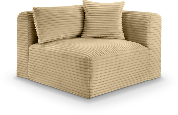 Meridian Furniture Shaggy Corduroy Modular Corner Chair with Plush Foam and Stain Resistant Performance Fabric Camel 641Camel-Corner