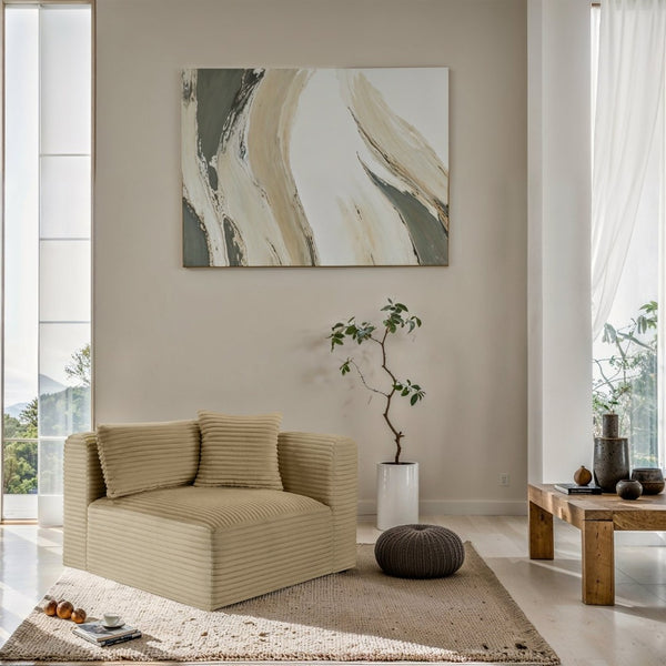 Meridian Furniture Shaggy Corduroy Modular Corner Chair with Plush Foam and Stain Resistant Performance Fabric Camel 641Camel-Corner
