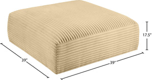 Meridian Furniture Shaggy Corduroy Square Ottoman Plush Modular Linking Design for Living Room Seating Camel 641Camel-Ott