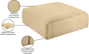 Meridian Furniture Shaggy Corduroy Square Ottoman Plush Modular Linking Design for Living Room Seating Camel 641Camel-Ott