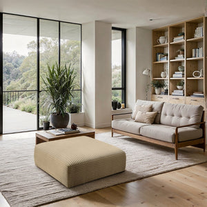 Meridian Furniture Shaggy Corduroy Square Ottoman Plush Modular Linking Design for Living Room Seating Camel 641Camel-Ott