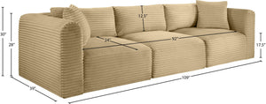 Meridian Furniture Shaggy Corduroy Modular Sofa Plush Performance Fabric Stain Resistant Living Room Seating Camel 109 inches 641Camel-S109