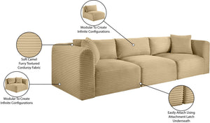 Meridian Furniture Shaggy Corduroy Modular Sofa Plush Performance Fabric Stain Resistant Living Room Seating Camel 109 inches 641Camel-S109