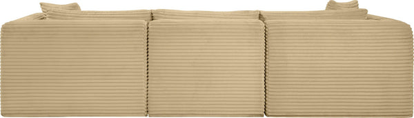 Meridian Furniture Shaggy Corduroy Modular Sofa Plush Performance Fabric Stain Resistant Living Room Seating Camel 109 inches 641Camel-S109