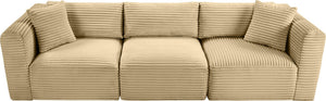 Meridian Furniture Shaggy Corduroy Modular Sofa Plush Performance Fabric Stain Resistant Living Room Seating Camel 109 inches 641Camel-S109