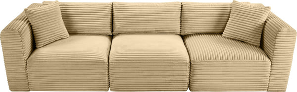 Meridian Furniture Shaggy Corduroy Modular Sofa Plush Performance Fabric Stain Resistant Living Room Seating Camel 109 inches 641Camel-S109