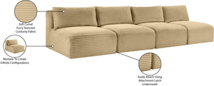 Meridian Furniture Shaggy Armless Modular Sectional Sofa in Wide Wale Corduroy Performance Fabric Living Room Camel 124 inches 641Camel-S124