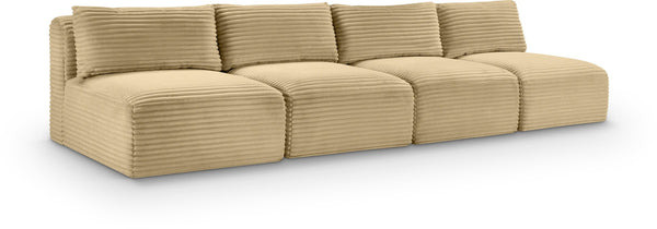 Meridian Furniture Shaggy Armless Modular Sectional Sofa in Wide Wale Corduroy Performance Fabric Living Room Camel 124 inches 641Camel-S124