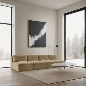 Meridian Furniture Shaggy Armless Modular Sectional Sofa in Wide Wale Corduroy Performance Fabric Living Room Camel 124 inches 641Camel-S124
