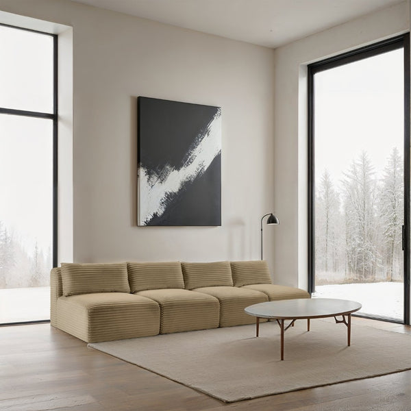 Meridian Furniture Shaggy Armless Modular Sectional Sofa in Wide Wale Corduroy Performance Fabric Living Room Camel 124 inches 641Camel-S124