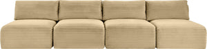 Meridian Furniture Shaggy Armless Modular Sectional Sofa in Wide Wale Corduroy Performance Fabric Living Room Camel 124 inches 641Camel-S124