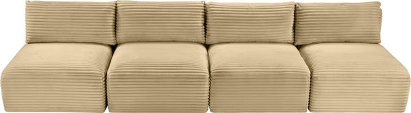 Meridian Furniture Shaggy Armless Modular Sectional Sofa in Wide Wale Corduroy Performance Fabric Living Room Camel 124 inches 641Camel-S124