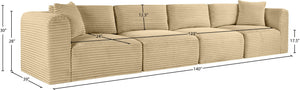 Meridian Furniture Shaggy Corduroy Modular Sofa Plush Performance Fabric Stain Resistant Living Room Seating Camel 140 inches 641Camel-S140