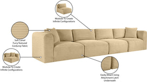 Meridian Furniture Shaggy Corduroy Modular Sofa Plush Performance Fabric Stain Resistant Living Room Seating Camel 140 inches 641Camel-S140