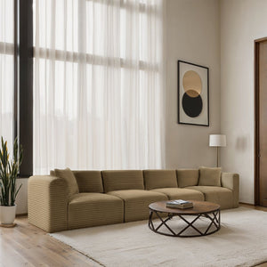 Meridian Furniture Shaggy Corduroy Modular Sofa Plush Performance Fabric Stain Resistant Living Room Seating Camel 140 inches 641Camel-S140