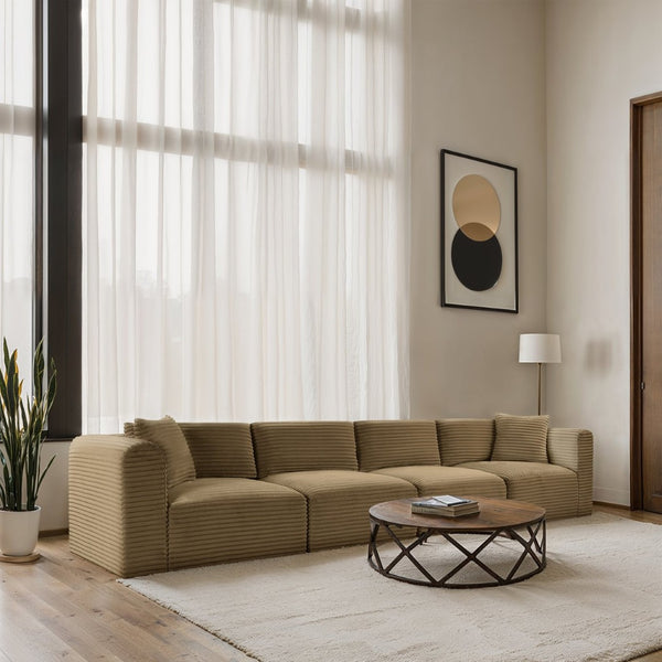 Meridian Furniture Shaggy Corduroy Modular Sofa Plush Performance Fabric Stain Resistant Living Room Seating Camel 140 inches 641Camel-S140