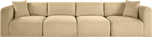 Meridian Furniture Shaggy Corduroy Modular Sofa Plush Performance Fabric Stain Resistant Living Room Seating Camel 140 inches 641Camel-S140