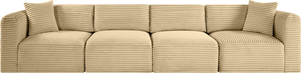 Meridian Furniture Shaggy Corduroy Modular Sofa Plush Performance Fabric Stain Resistant Living Room Seating Camel 140 inches 641Camel-S140