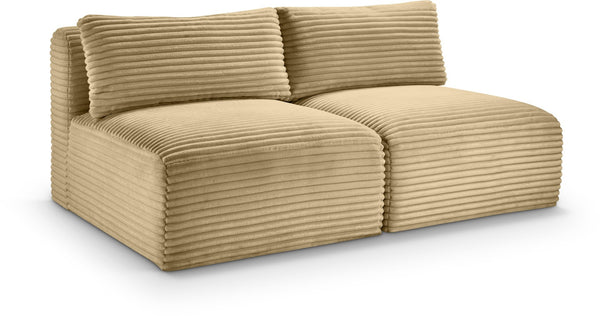 Meridian Furniture Shaggy Two Piece Armless Modular Loveseat in Stain Resistant Plush Corduroy Performance Fabric Camel 641Camel-S62