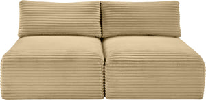 Meridian Furniture Shaggy Two Piece Armless Modular Loveseat in Stain Resistant Plush Corduroy Performance Fabric Camel 641Camel-S62