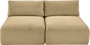 Meridian Furniture Shaggy Two Piece Armless Modular Loveseat in Stain Resistant Plush Corduroy Performance Fabric Camel 641Camel-S62