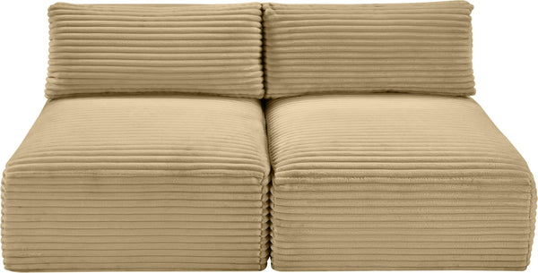 Meridian Furniture Shaggy Two Piece Armless Modular Loveseat in Stain Resistant Plush Corduroy Performance Fabric Camel 641Camel-S62